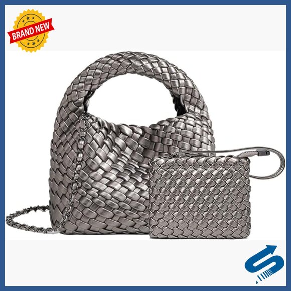 Handbags - Vegan Leather Mini Tote Bucket Bag with Chain Strap, Adjustable Crossbody